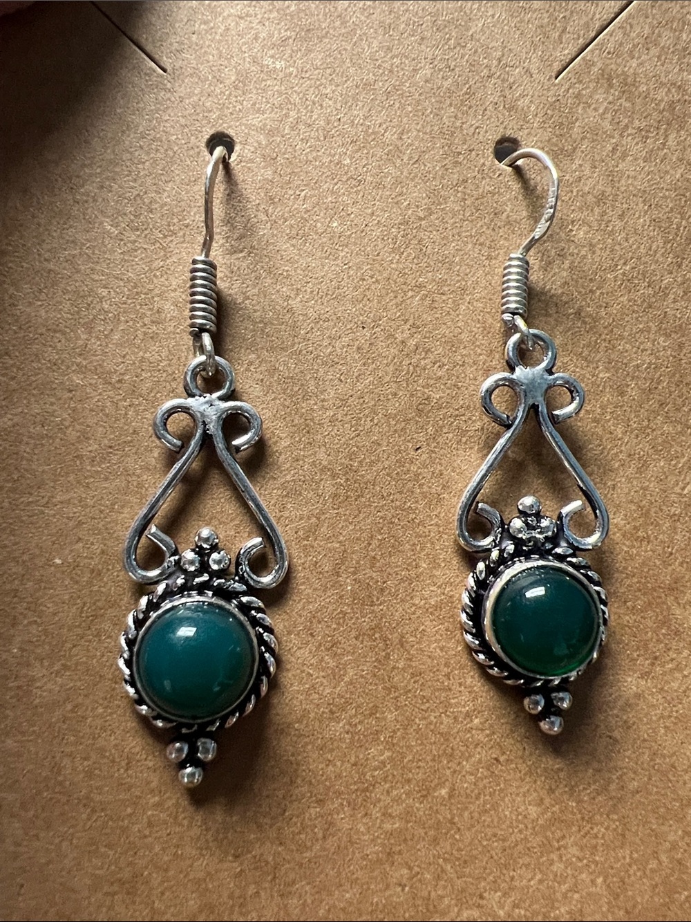 Sterling-Style Green Stone Drop Earrings - Elegant Women Jewelry